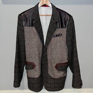 RON TOMSON RNT 23 JEANS Mixed Media ArTsy Blazer Plaid & Tweed Wool & Leather 50